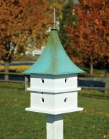 Heartwood Cypress Landing Birdhouse, White with Verdigris Roof