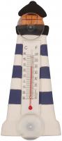 Songbird Essentials Blue & White Striped Lighthouse Striped Small Window Thermometer