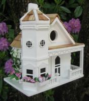 Home Bazaar Flower Pot Cottage Birdhouse - White