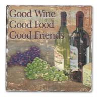 Counter Art Good Wine Good Friends Single Tumbled Tile Coaster