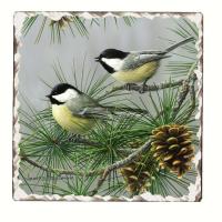 Counter Art Chickadees Number 2 Single Tumbled Tile Coaster